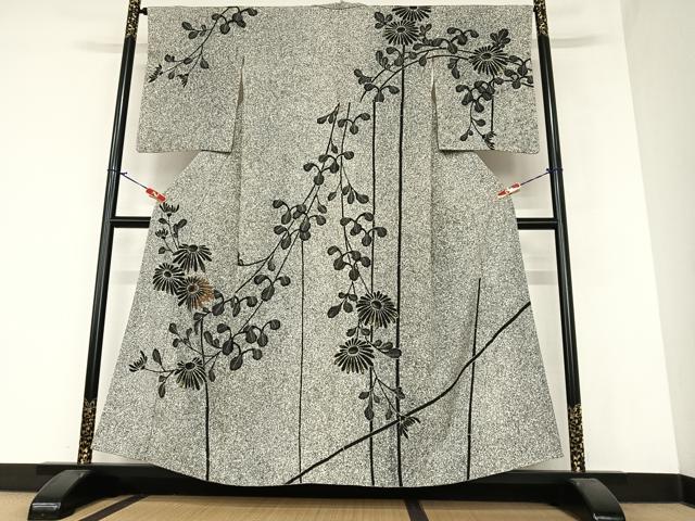 平和屋着物●訪問着　駒刺繍　草花文　たたき染め　正絹　逸品　AAAZ7406zg