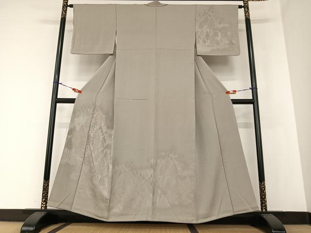 平和屋着物●無地絵羽訪問着　樹林地紋　煤色　正絹　逸品　AAAZ7419zg