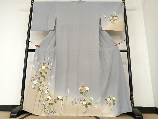 平和屋着物●訪問着　友禅　草花文　暈し染め　正絹　逸品　AAAZ7433zg