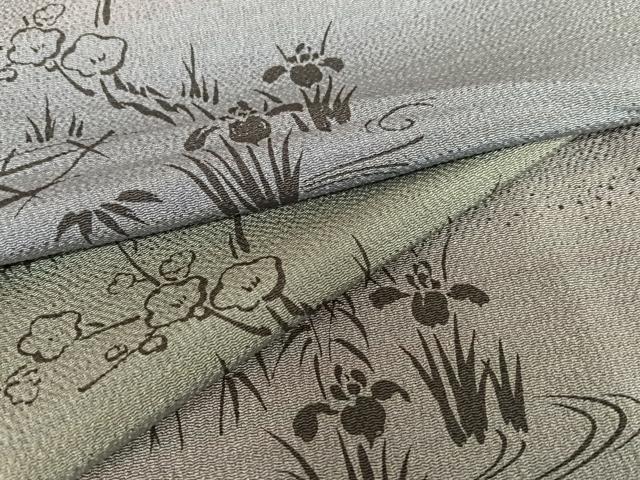 平和屋着物●上質な小紋　渡橋花文　杜若　暈し染め　鬼しぼ縮緬　正絹　逸品　AAAZ7437zg