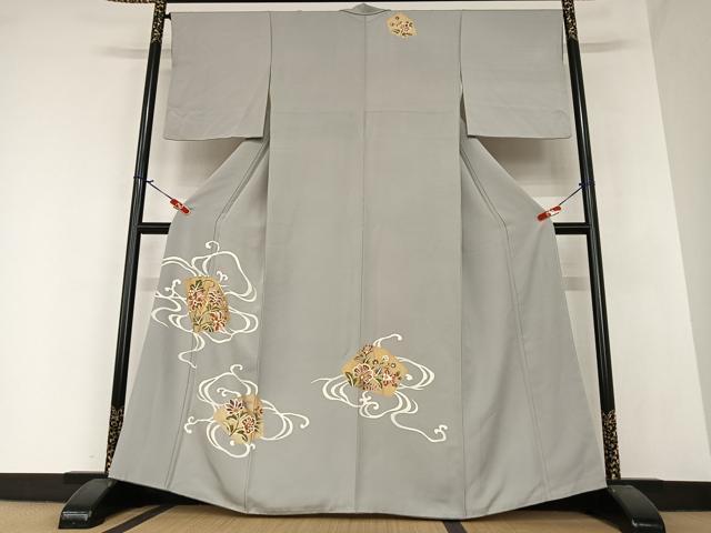 平和屋着物●訪問着　駒刺繍　流水更紗花文　金彩　正絹　逸品　AAAZ7453zg