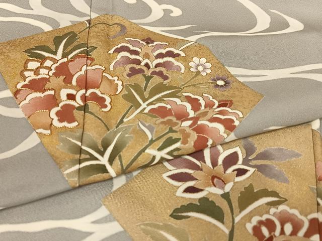 平和屋着物○訪問着 駒刺繍 流水更紗花文 金彩 正絹 逸品 AAAZ7453zg