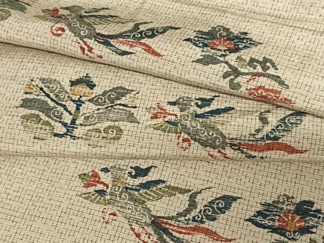 平和屋着物●上質な紬　型染め　鳳凰更紗花文　正絹　逸品　AAAZ7455zg