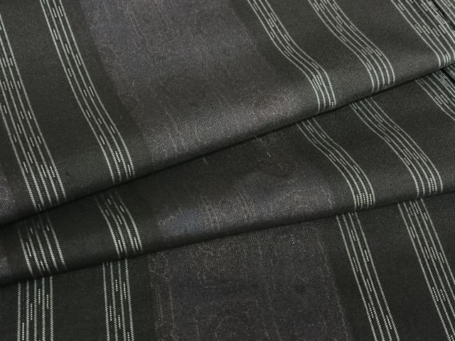 平和屋着物●上質な紬　幾何学間道　黒地　正絹　逸品　AAAZ7470zg