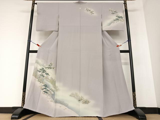 平和屋着物●訪問着　友禅　樹林風景文　暈し染め　正絹　逸品　AAAZ7479zg