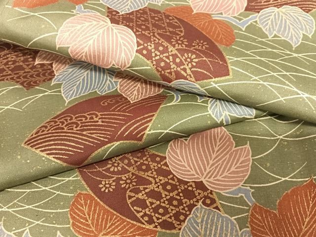 平和屋着物●上質な小紋　紬地　地紙南天花文　暈し染め　金彩　正絹　逸品　AAAZ7494zg