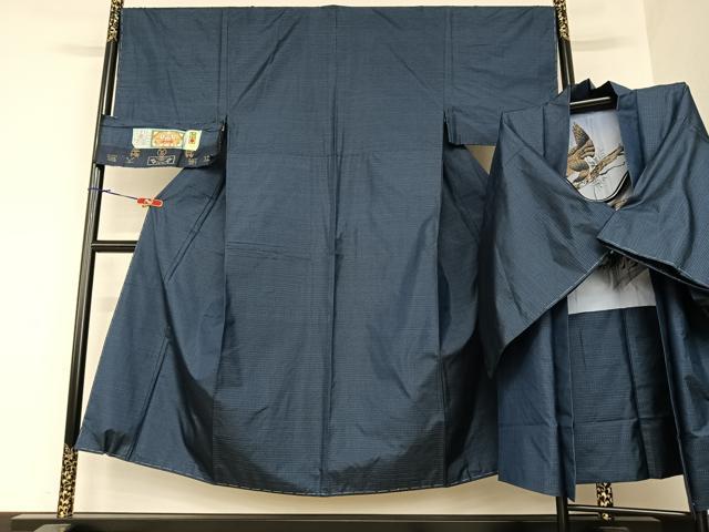 平和屋着物●男性　本場大島紬　アンサンブル　格子　さが美扱い　久野織物特製　証紙付き　正絹　逸品　AAAZ7510zg