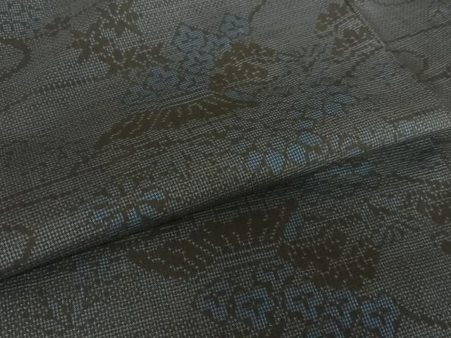 平和屋着物○本場大島紬 純泥染め 一元7マルキ 手織り 松竹梅風景文