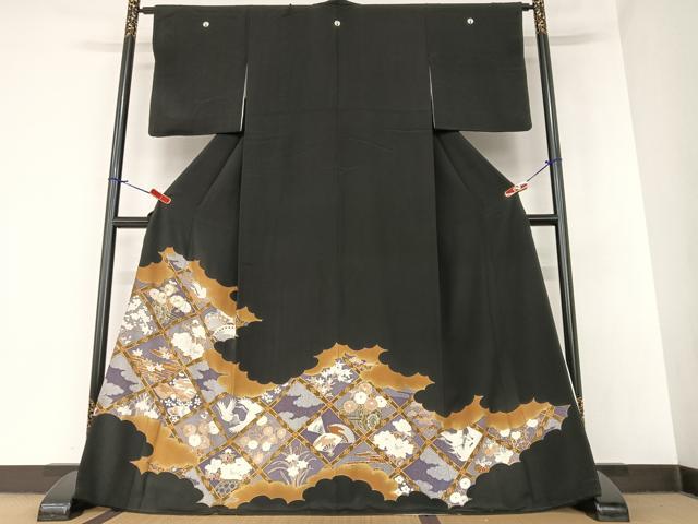 平和屋着物●創業460年・千總　黒留袖　駒刺繍　飛鶴花車文　暈し染め　金彩　三越扱い　正絹　逸品　AAAZ7553zg