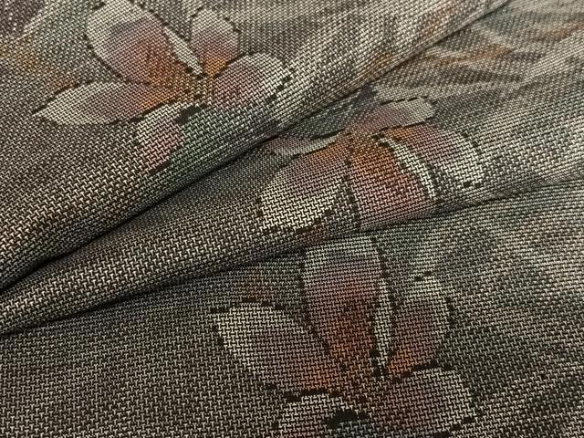 平和屋着物●本場大島紬　泥染め　カタス9マルキ　草花文　正絹　逸品　AAAZ7568zg