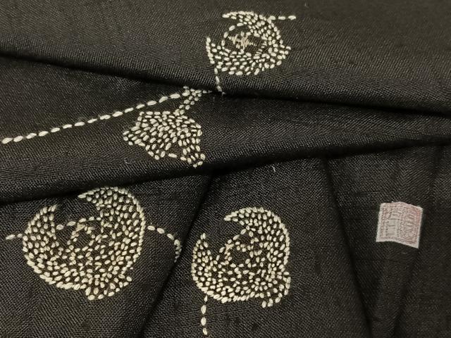 平和屋着物○上質な紬 訪問着 作家物 刺繍 刺し子 稲穂にふくら雀