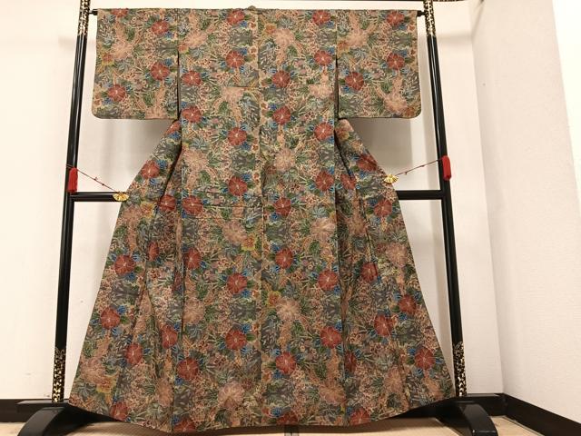 平和屋着物●本場大島紬　一元7マルキ　総絣　草花文　正絹　逸品　AAAZ7660ph 平和屋着物○本場大島紬 一元7マルキ 総絣 草花文 正絹 逸品 AAAZ7660ph