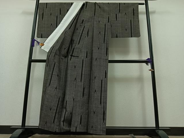 平和屋着物▽本真綿結城紬 単衣 壺垂れ文様 証紙付き 正絹 逸品