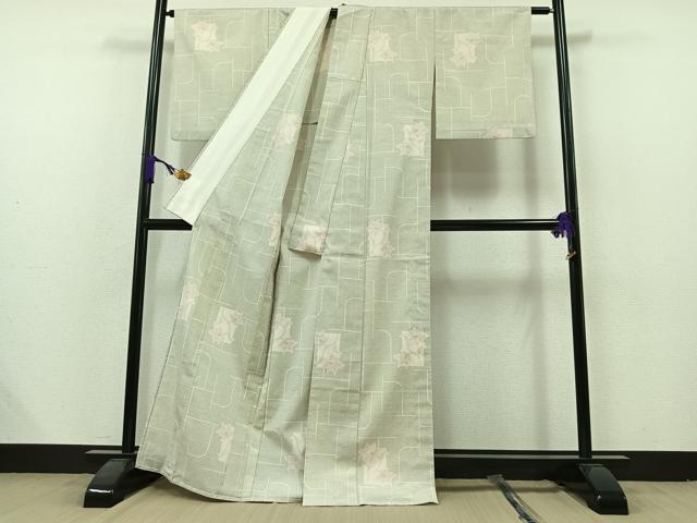 平和屋着物▽本塩沢　単衣　草花文　正絹　逸品　AABE4271jh 平和屋着物▽本塩沢 単衣 更紗花文 正絹 逸品 DABE4400azの通販 by