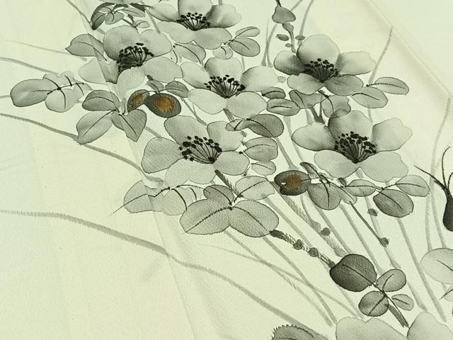 平和屋着物▽訪問着 お召地 単衣 作家物 草花文 正絹 逸品