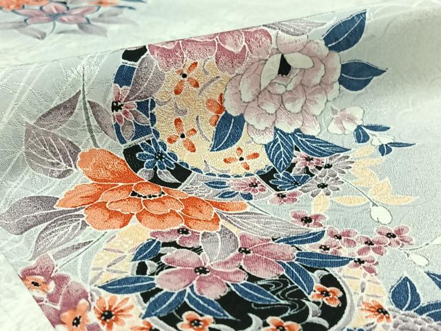 平和屋着物▽上質な小紋 単衣 正倉院花文 正絹 逸品