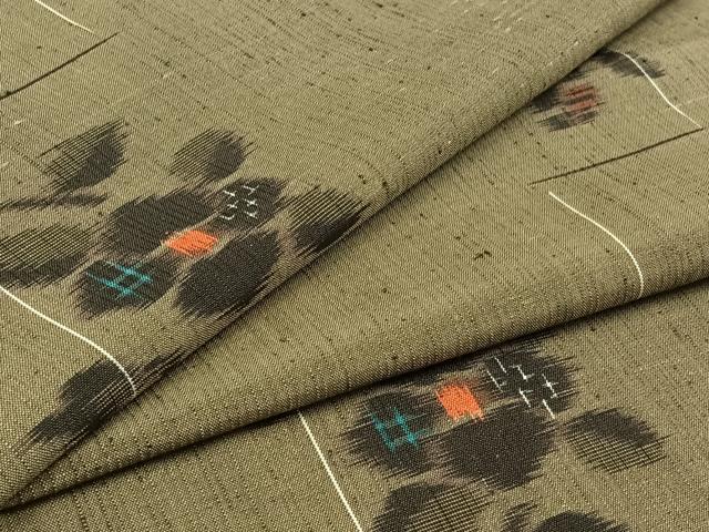 平和屋着物▽上質な紬　単衣　草花文　正絹　逸品　AAAZ7820jh