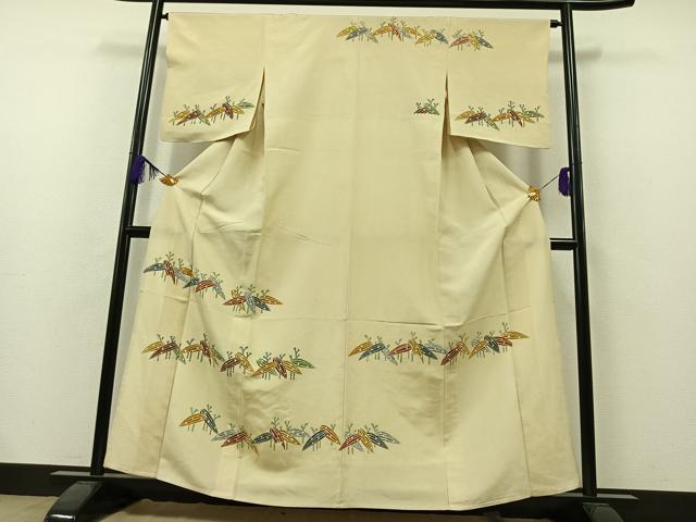 平和屋着物▽訪問着　単衣　型染め　笹竹文　正絹　逸品　AAAZ7822jh