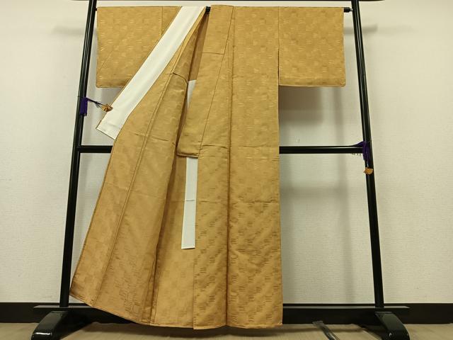 平和屋着物▽上質な小紋 単衣 市松地紋 正絹 逸品 AAAZ7824jh