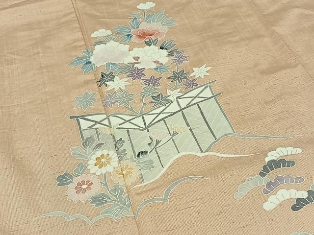 平和屋着物○工芸着物 紬 手描き 花鳥風景文 正絹 逸品 BAAT3187hv