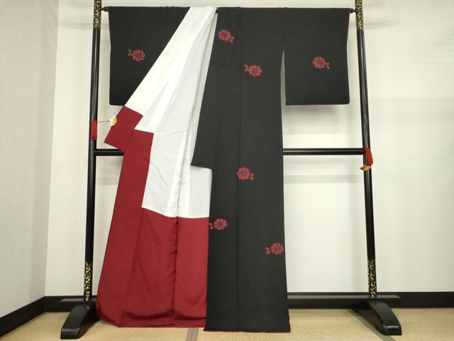 平和屋着物○上質な小紋 吉祥文 黒地 正絹 逸品 未使用 CAAU2786yc