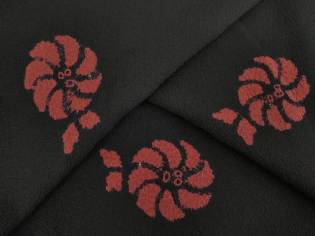 平和屋着物●上質な小紋　絞り　舞花文　黒地　正絹　逸品　AAAZ8082ck