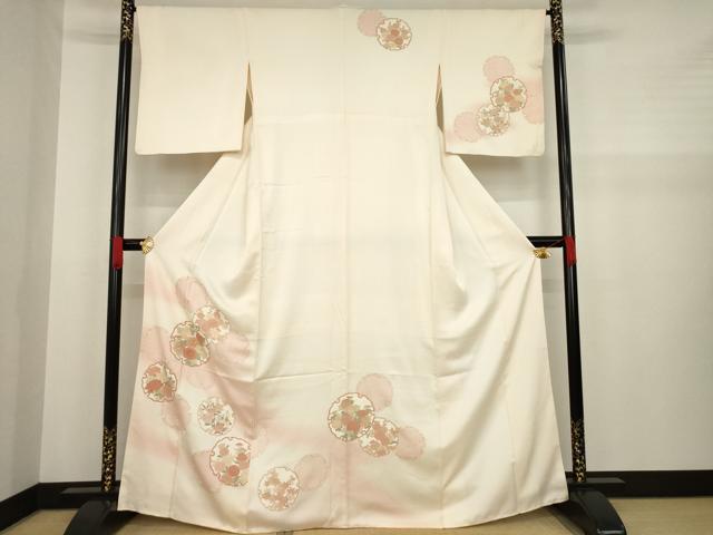 平和屋着物●訪問着　駒刺繍　雪輪花文　金彩　正絹　逸品　AAAZ8113ck