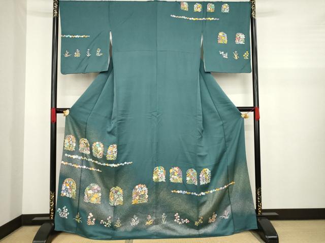 平和屋着物●訪問着　草花文　金銀糸　正絹　逸品　AAAZ8115ck