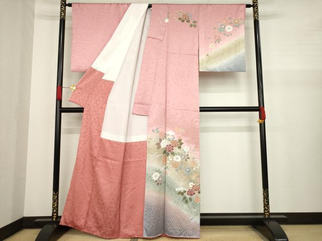 平和屋着物●人間国宝　七代　尾上菊五郎　訪問着　源氏車文　暈し染め　正絹　逸品　AAAZ3151np 平和屋着物○人間国宝 七代 尾上菊五郎 訪問着 源氏車文 暈し染め 正絹