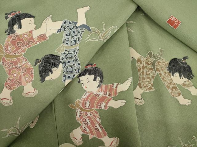 平和屋着物●訪問着　友禅　作家物　童子遊び　暈し染め　ますいわ屋扱い　正絹　逸品　AAAU4351np 平和屋着物○訪問着 友禅 作家物 童子遊び 暈し染め ますいわ