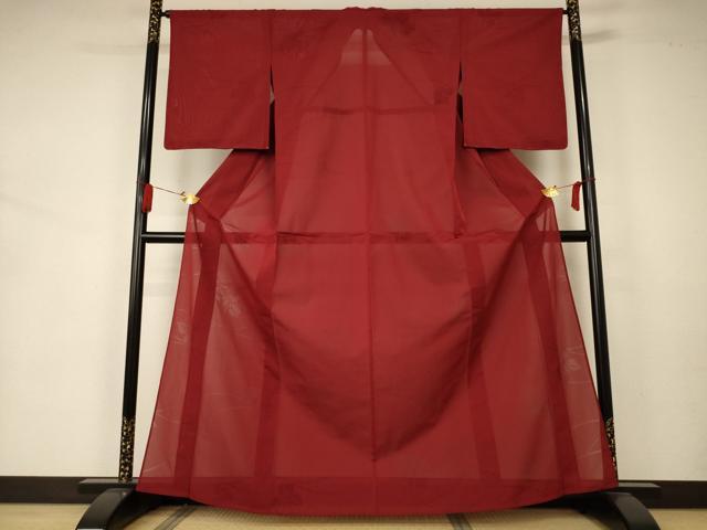 平和屋着物＊夏物　色無地　草花紋紗　紅海老茶色　正絹　逸品　未使用　AAAZ8563jd