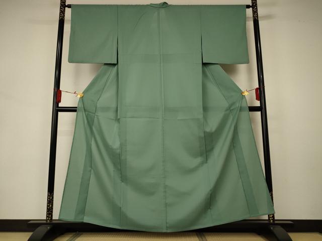 平和屋着物＊夏物　色無地　絽　老竹色　洗える着物　AAAZ8574jd