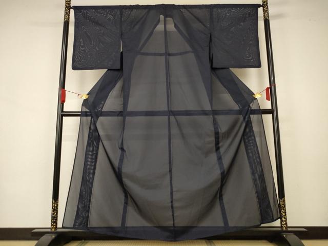 平和屋着物＊夏物　色無地　絽　藍鉄色　洗える着物　AAAZ8576jd