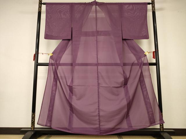 平和屋着物＊夏物　色無地　絽　紫鳶色　洗える着物　AAAZ8581jd