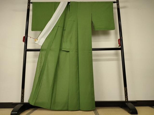 平和屋着物＊夏物 色無地 紗 草色 洗える着物 未使用 AAAZ8582jd