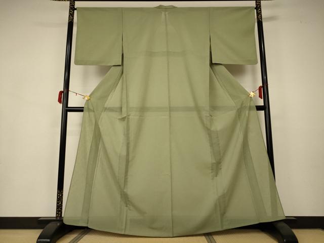 平和屋着物＊夏物　色無地　紗　柳茶色　洗える着物　AAAZ8588jd