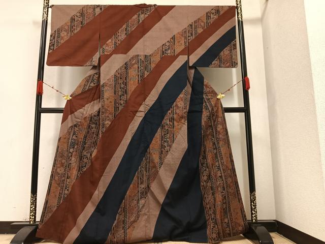 平和屋着物●訪問着　紬地　更紗文　正絹　逸品　AAAZ8853ph