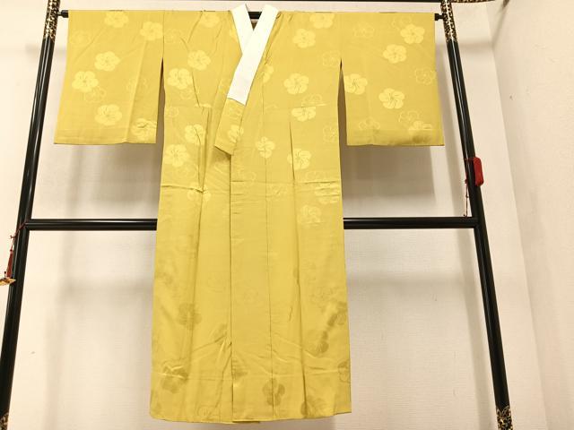 平和屋着物●長襦袢　無双仕立て　色無地　梅地紋　芥子色　正絹　逸品　AAAZ8854ph