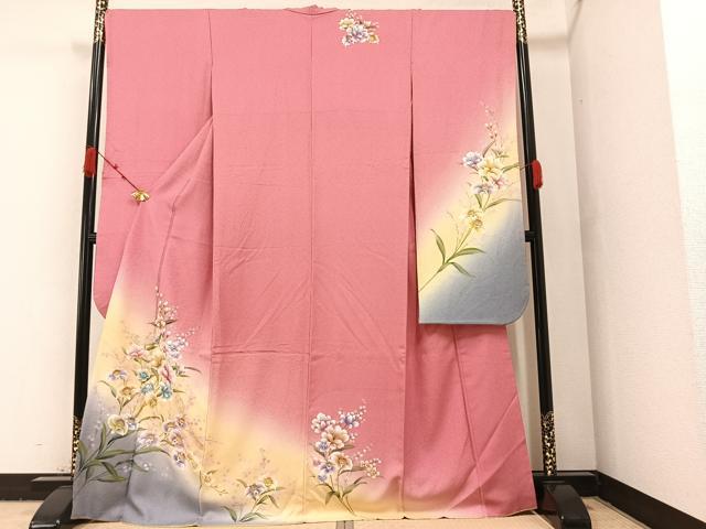 平和屋着物●豪華振袖　手描き　草花文　暈し染め　正絹　逸品　AAAZ8861ph