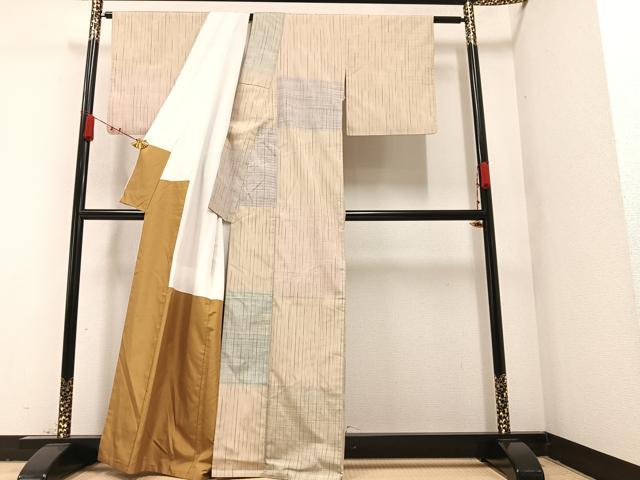 平和屋着物●上質な紬　変わり市松　正絹　逸品　AAAZ8862ph 平和屋着物○上質な紬 変わり市松 正絹 逸品 AAAZ8862ph