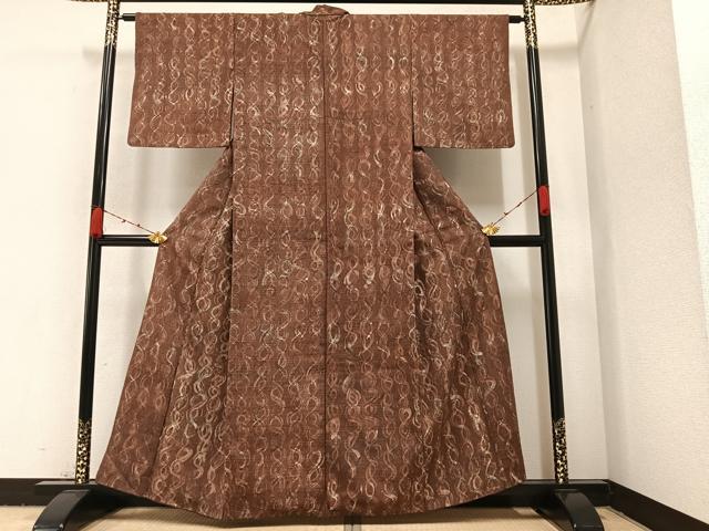 平和屋着物○上質な小紋 紬地 手描き 間道 正絹 逸品 AAAZ8876ph