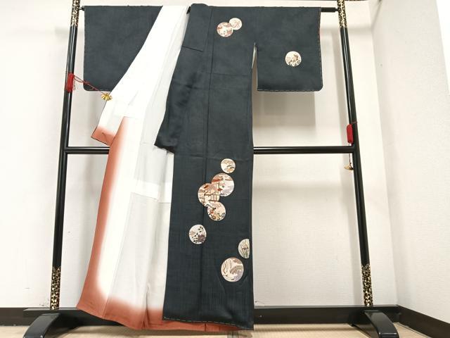 平和屋着物○訪問着 刺繍 風景草花丸文 金彩 正絹 逸品 未使用 AAAZ8886ph