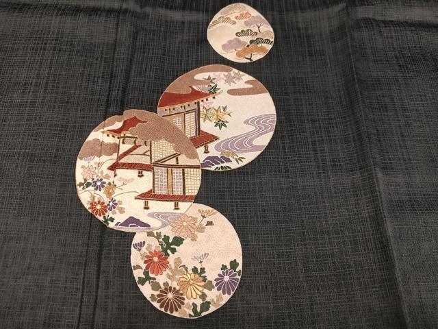 平和屋着物○訪問着 刺繍 風景草花丸文 金彩 正絹 逸品 未使用 AAAZ8886ph
