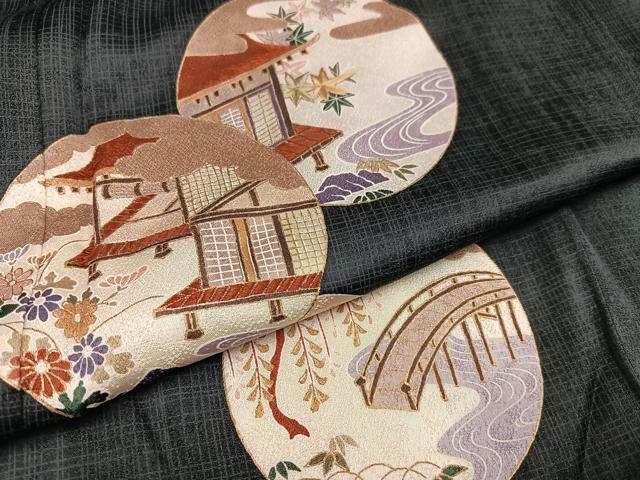 平和屋着物○訪問着 刺繍 風景草花丸文 金彩 正絹 逸品 未使用 AAAZ8886ph