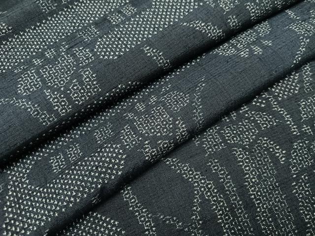 平和屋着物●結城紬　100亀甲　エ霞草花文　正絹　逸品　AAAZ8887ph