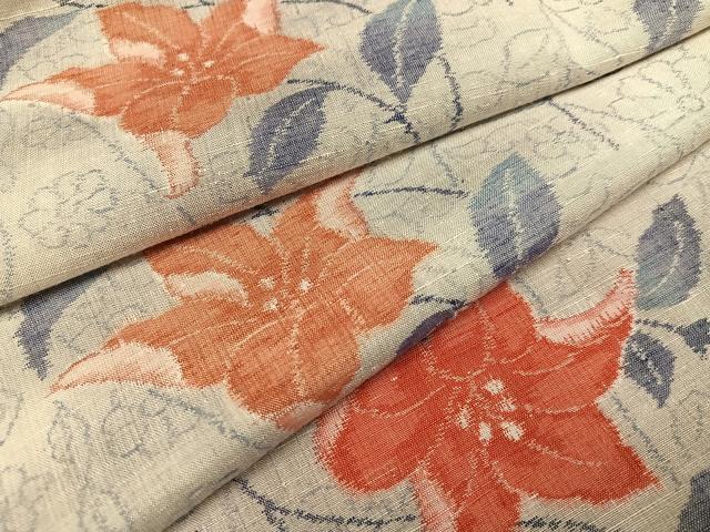平和屋着物●小千谷紬　草花文　正絹　逸品　未使用　AAAZ8893ph