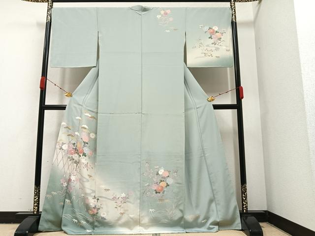 平和屋着物●訪問着　草花文　暈し染め　金彩　正絹　逸品　AAAZ8900ph