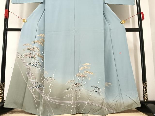 平和屋着物●訪問着　流水鴛鴦草花文　正絹　逸品　CAAW3704vf 平和屋着物○訪問着 流水鴛鴦草花文 正絹 逸品 CAAW3704vf