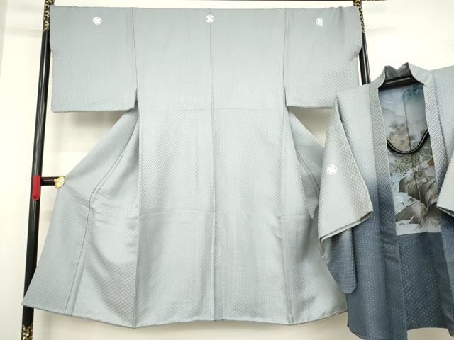 平和屋着物●男性　色紋付　羽織セット　菱文　金糸　正絹　逸品　AAAZ8937ck