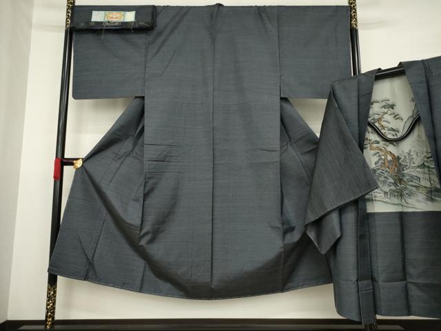 平和屋着物●男性　本場大島紬　アンサンブル　変わり格子　久野織物特製　証紙付き　正絹　逸品　未使用　AAAZ8946ck